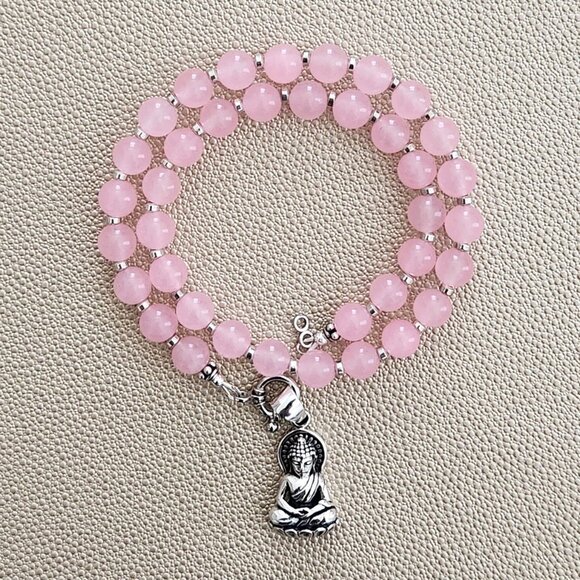 PINK JADE NECKLACE W/ 925 SITTING LOTUS BUDDHA--16" - Picture 1 of 2
